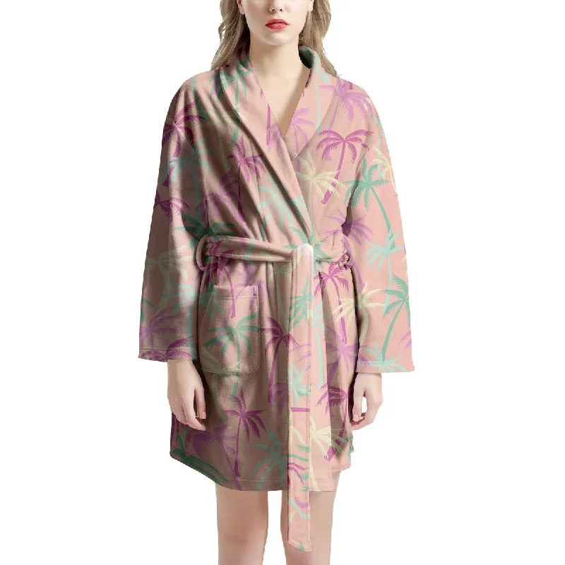 Pink Palm Tree Hawaiian Print Women's Robe